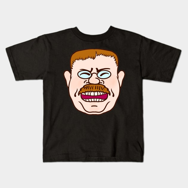 Cartoon Face of Teddy Roosevelt Lauging Kids T-Shirt by Vector Deluxe